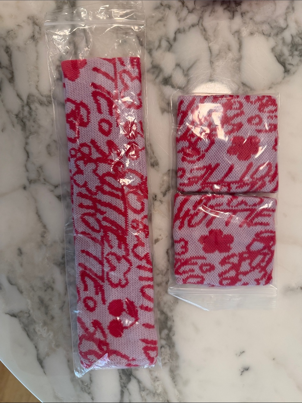 Topicals Pink and Lilac Script Floral Headband & Wristbands Set